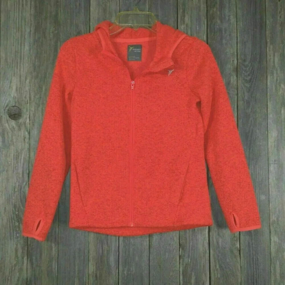 Old Navy Active L Pullover full Zip Top 10 12 Girls Hood Hoodie Bright Coral